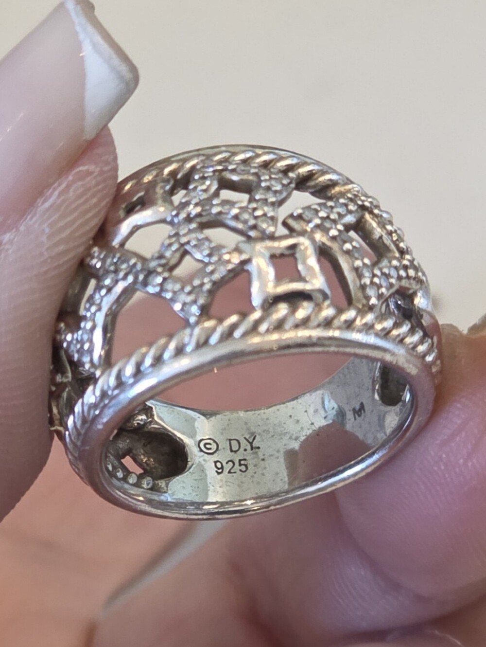 David Yurman Sterling Silver Diamond Quartrefoil Tapestey Cable ring - Picture 7 of 10